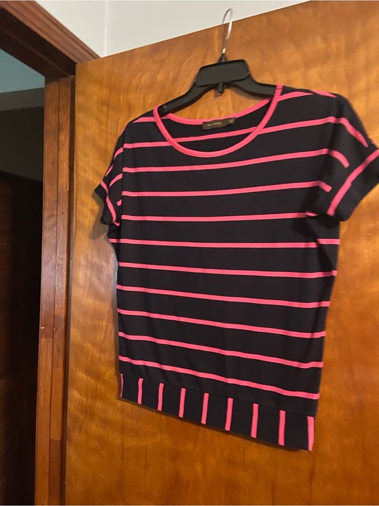 The Limited Tops - The Limited Black Tee with Hot Pink Stripes
